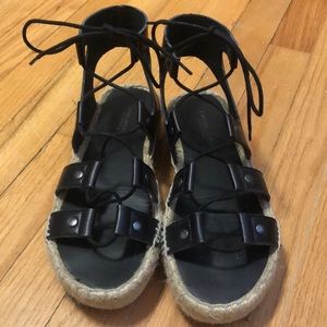 black platform espadrille lace up sandals
